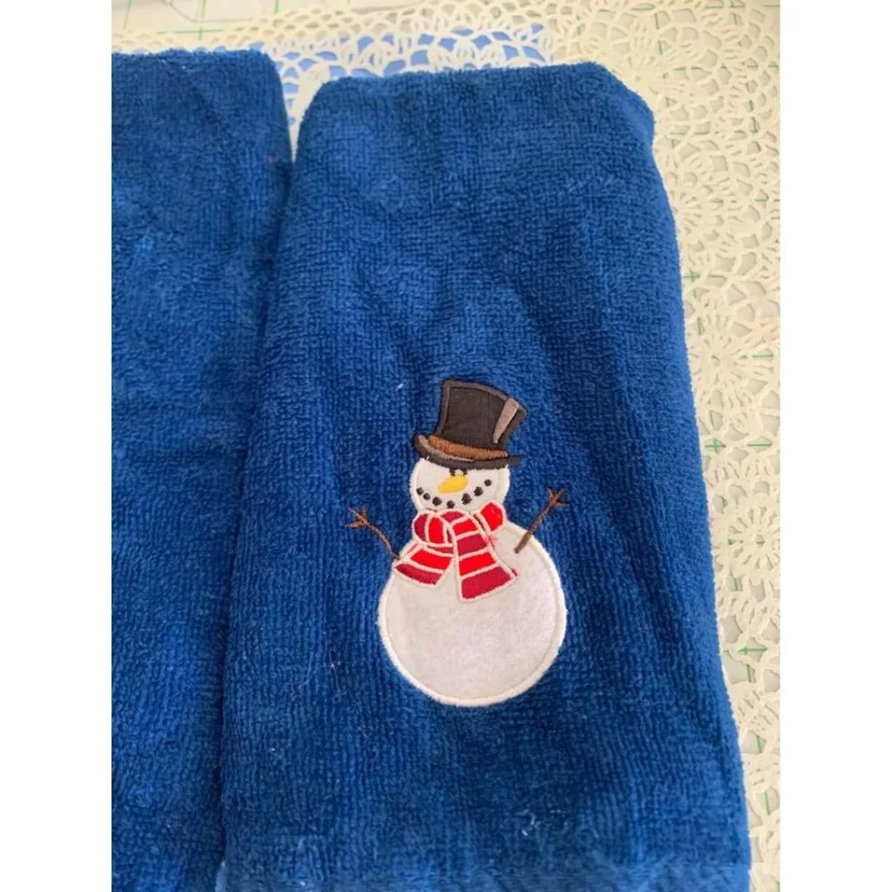 Christmas Embroidered Finger Towels Set Snowman & Polar Bear 11x15